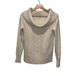 Banana Republic Ivory  Angora wool Cable Knit Cowl Neck Sweater Women's Size S